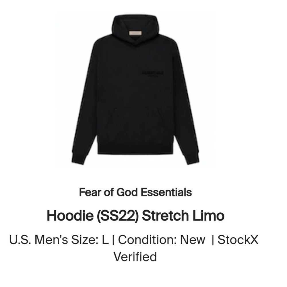 Black Essentials Fear of God Hoodie. Size L.